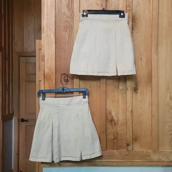 Gap Khaki Adjustable Waist Uniform Pleated A-line Skirts Built-in Shorts 18 Slim - Picture 2 of 9